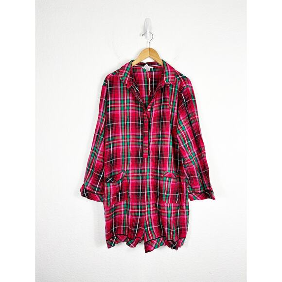 NWT Victoria’s Secret Flannel Romper Size XXL Red Plaid Print Pajamas Sleepwear - Picture 3 of 14